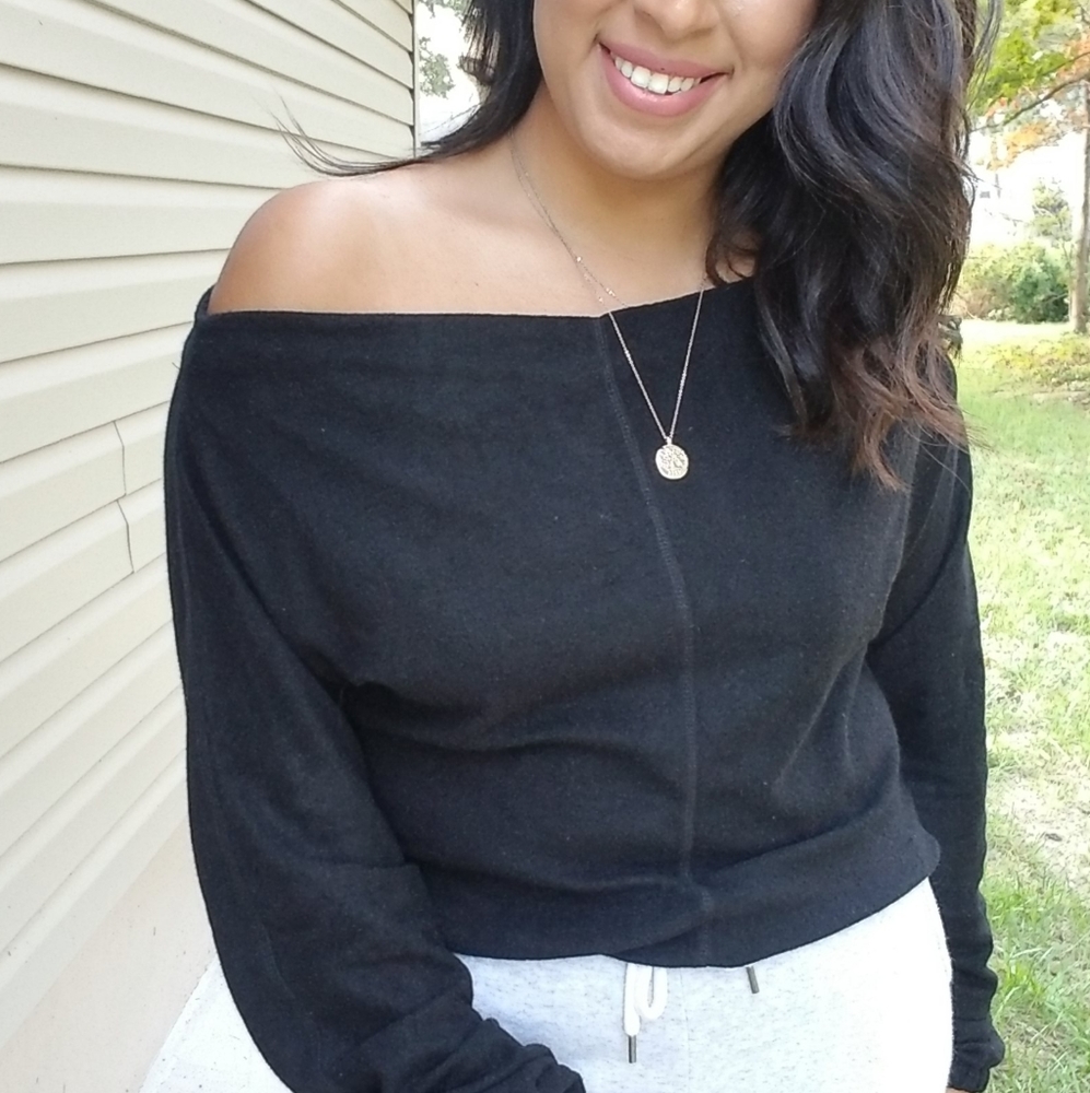 FLASHSALE⚡JUST FOR FUN BLACK OFF SHOULDER SWEATER - Picture 15 of 16